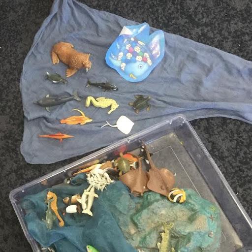 A photo of some toys used by Nursery pupils in the water play tub.
